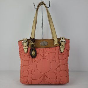 Fossil coral colour Fabric & Leather Tote Purse.